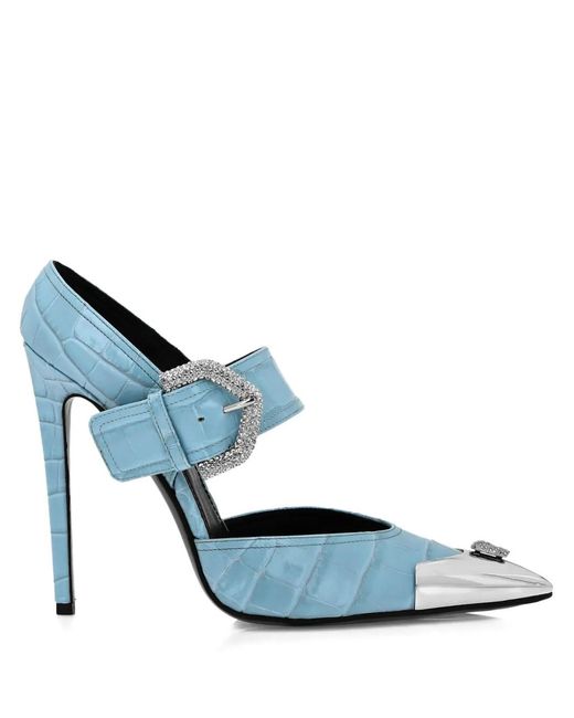 Philipp Plein Blue Crocodile-Embossed Pumps