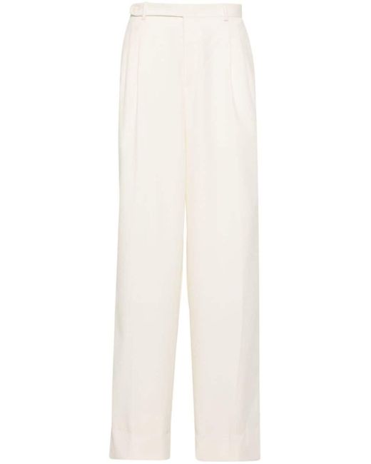 Brioni White Pleated Tailored Wool Trousers for men
