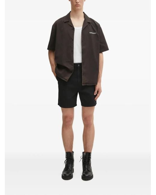 Represent Black Embroidered-Patch Pocket Shorts for men