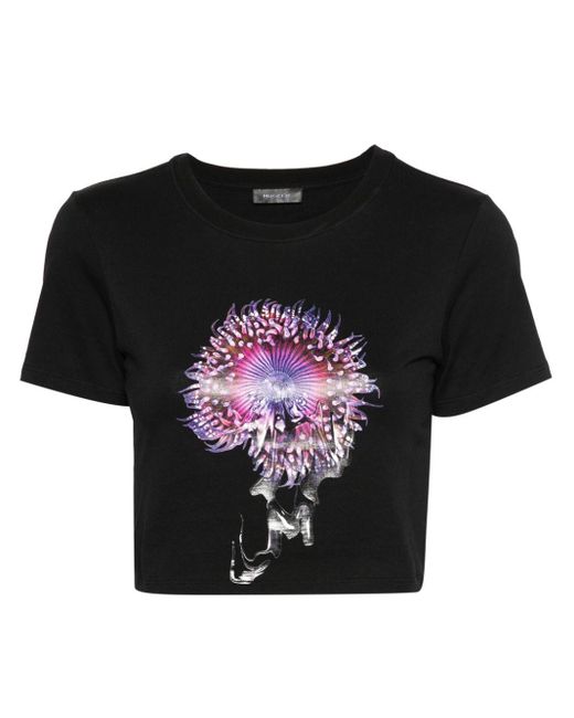 Mugler Black Anemone Cotton Cropped T-shirt