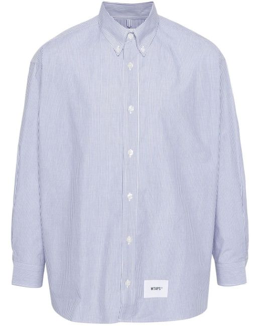 (w)taps Blue Protect Striped Cotton Shirt for men