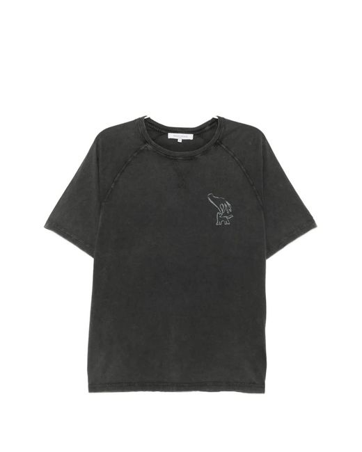 Maison Kitsuné Black Fountain Stamp-Printed Faded T-Shirt for men