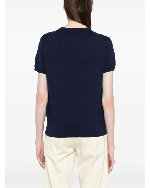 Polo Ralph Lauren Blue Logo-Embroidered Knit Top