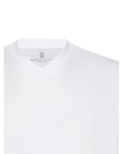 Brunello Cucinelli White V-Neck Short-Sleeve T-Shirt for men