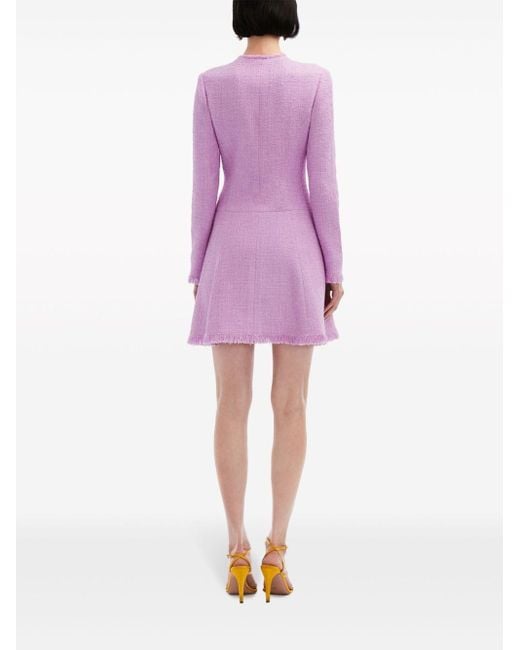 Oscar de la Renta Purple Tweed-Minikleid mit Blumenknopfdetail