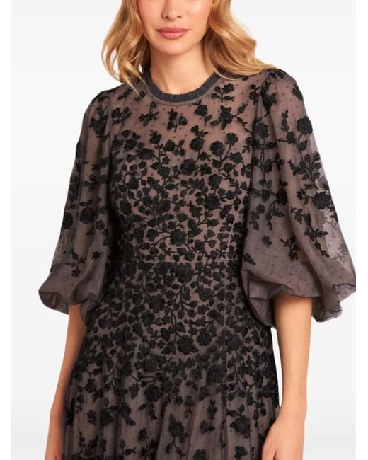 Needle & Thread Black Sylvia Rose Midikleid mit rundem Ausschnitt