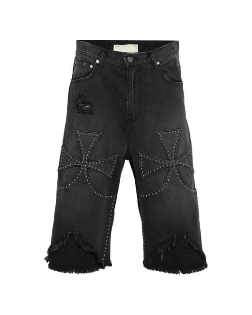 SEKRIT Gray Chopper Studded Shorts for men