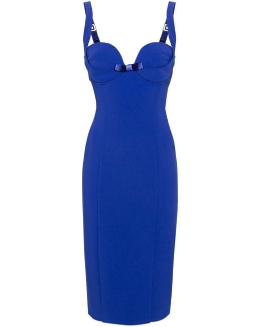 Elisabetta Franchi Blue Bustier-Style Midi Dress With Bow
