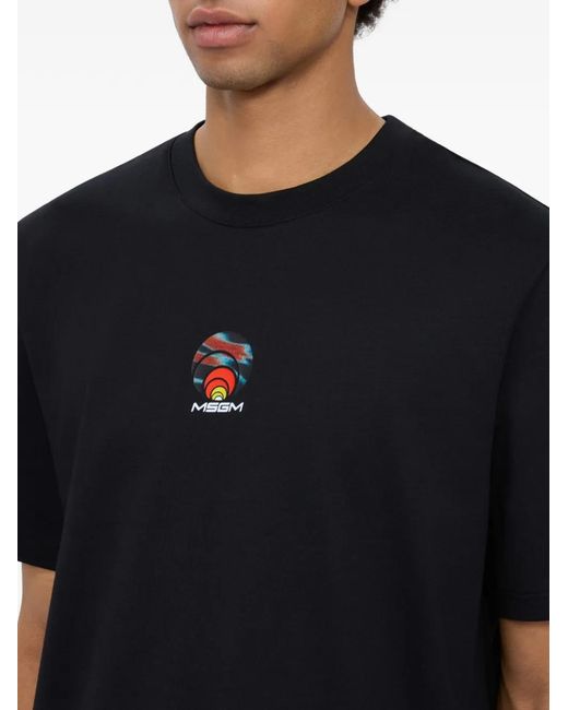 MSGM Black T-Shirt À Imprimé Graphique for men