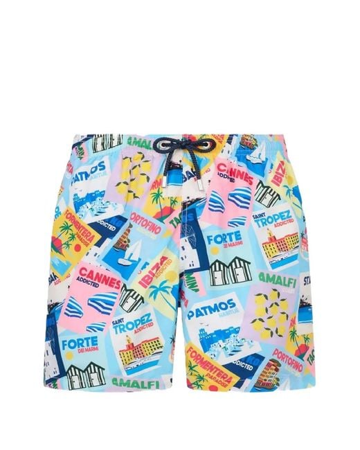 Mc2 Saint Barth Blue Lighting Postcard-Print Swim Shorts for men