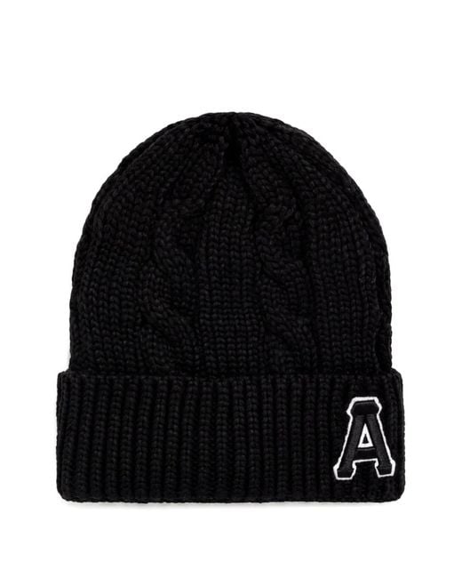 Aape By A Bathing Ape Black Cable-Knit Logo-Patch Beanie Hat for men