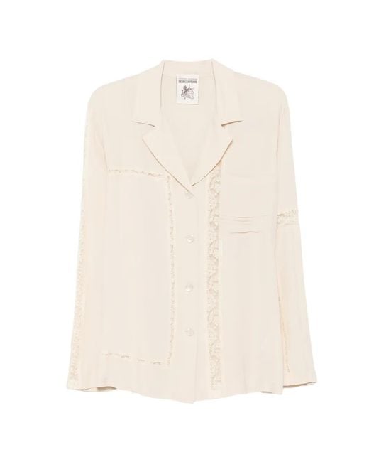 Semicouture White Aida Lace-Trim Shirt