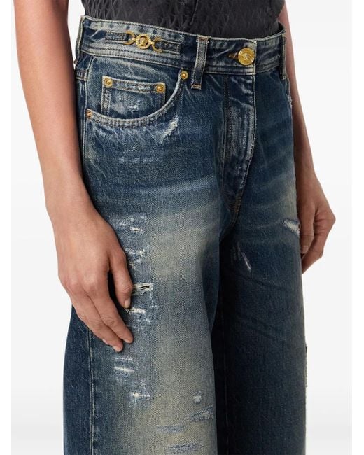 Versace Blue Patchwork Distressed-Effect Jeans