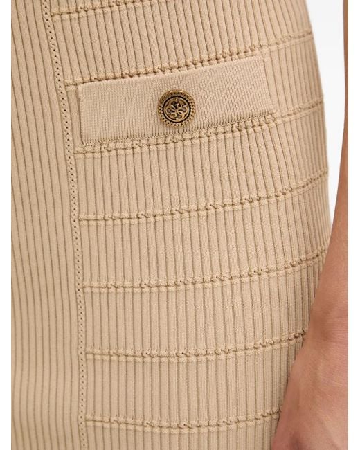 Guess Geribbelde Midi-Rok Met Knoopdetail in het Natural