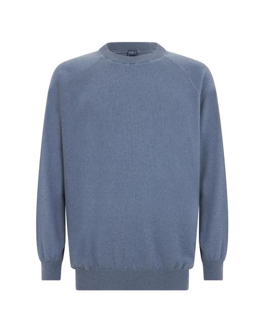 Fedeli Blue Cashmere Raglan-Sleeve Sweater for men
