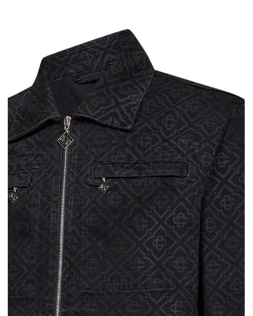 Casablanca Black Monogram-Pattern Denim Jacket for men