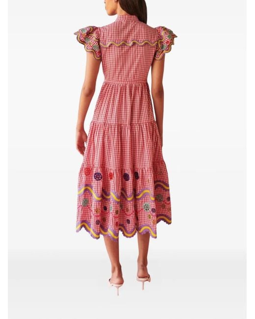 Celiab Pink Gingham Embroidered Reise Dress