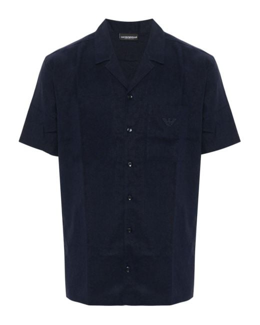 Emporio Armani Blue Logo Patch Short Sleeve Shirt for men