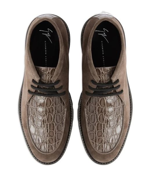 Giuseppe Zanotti Brown Rivaux High Crocodile-Print Lace-Up Boots for men