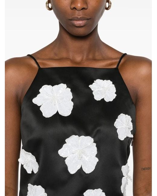 ROTATE BIRGER CHRISTENSEN Black Flower Satin Top