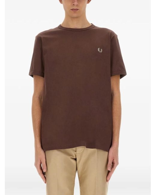 Camiseta con logo bordado Fred Perry de hombre de color Brown