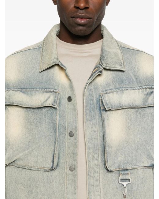 Reese Cooper Gray Concealed-Button Flap-Pocket Shirt for men
