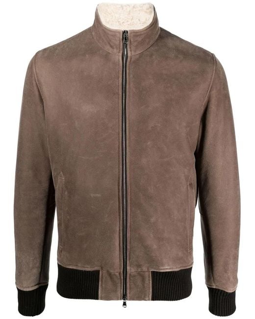 Barba Napoli Brown Suede Bomber Jacket for men
