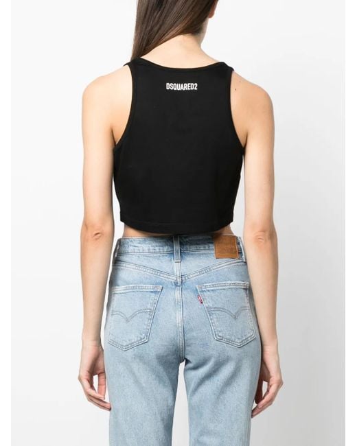 DSquared² Black Logo-embellished Crop Top