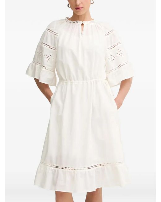 Marc O' Polo White Broderie-Anglaise Ruffled Mini Dress
