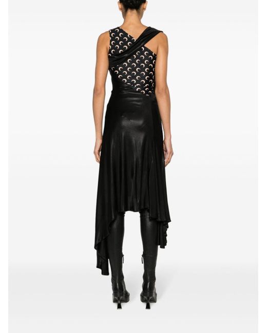 MARINE SERRE Black Asymmetrical Dress In Regenerated Jersey