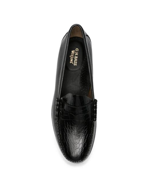 G.H.BASS Black Weejun Heritage Larson Crocodile-Embossed Loafers for men