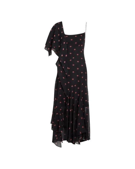 LIBEROWE Black Floral-Print Ruffled Asymmetric Dress