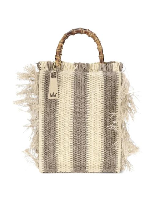 La Milanesa Natural Lilium Striped Raffia Fringe Tote Bag