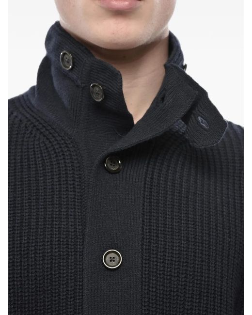 Paolo Pecora Black High-Neck Ribbed-Knit Cardigan for men