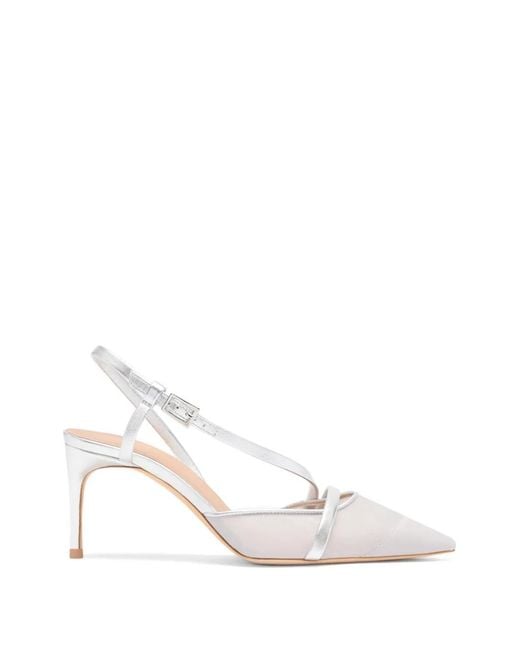 Malone Souliers White Shimmer Organza Slingback Pumps