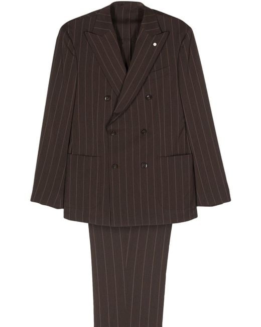 Luigi Bianchi Brown Pinstriped Double-breasted Suit for men