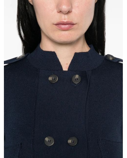 Psophia Blue Double-Breasted Military Cardigan