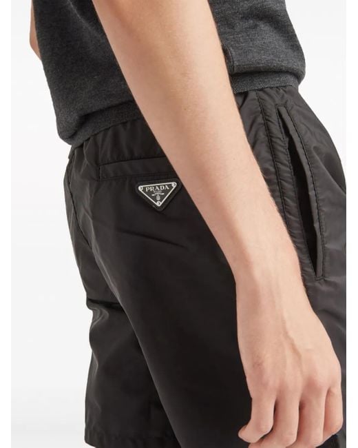 Prada Black Logo-Plaque Swim Shorts for men