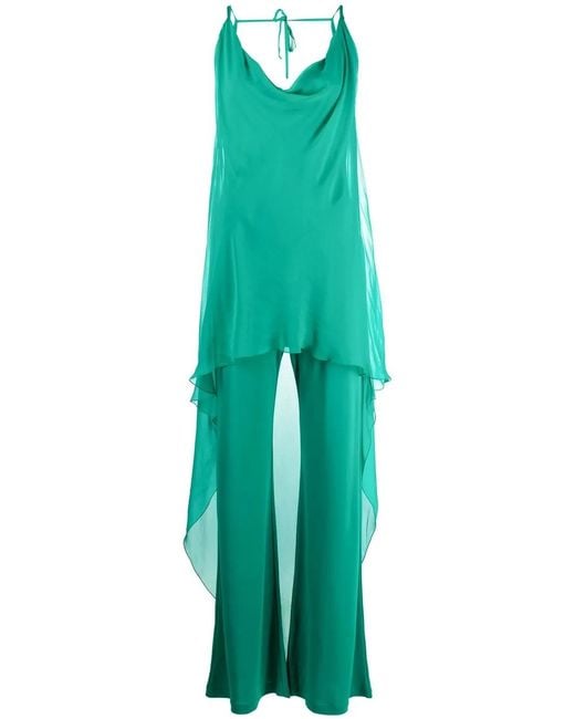 Alberta Ferretti Green High-Low Layered Jumpsuit
