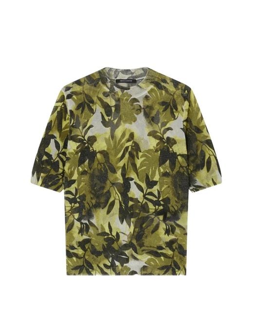 ARMANI EXCHANGE Green Leaf-Print Metallic-Thread T-Shirt