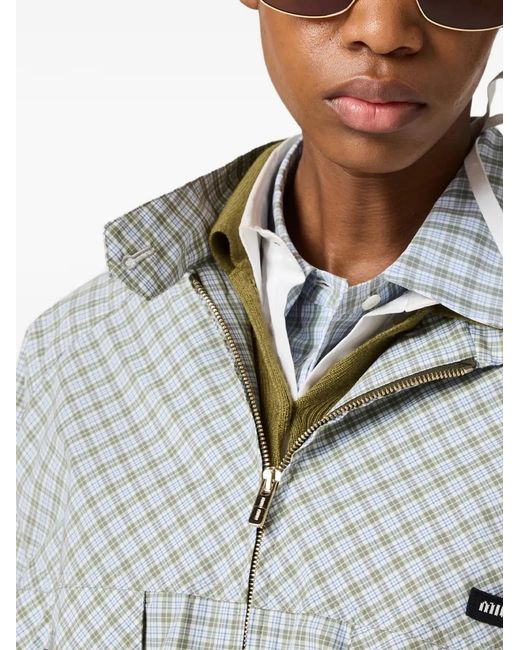 Miu Miu Gray Checked Technical-Fabric Blouson Jacket