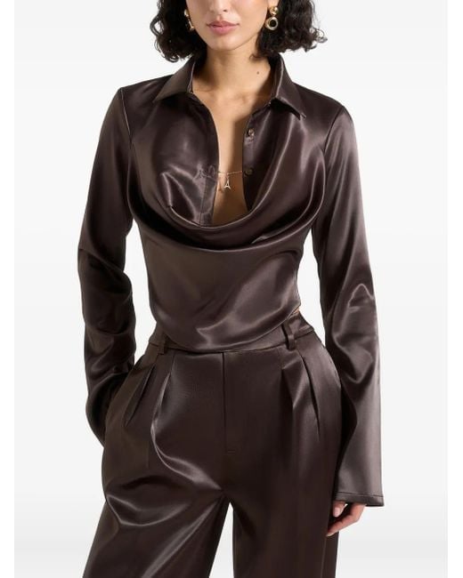 Manière De Voir Black Satia Cowl-Neck Chain-Detail Satin Shirt