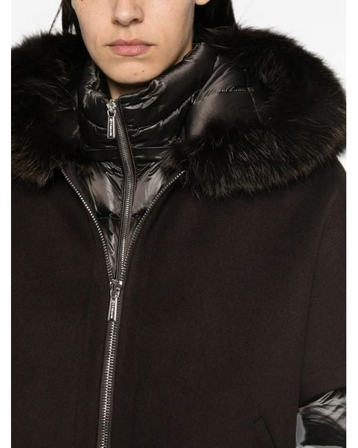Moorer Black Pegaso Fur-Trim Jacket