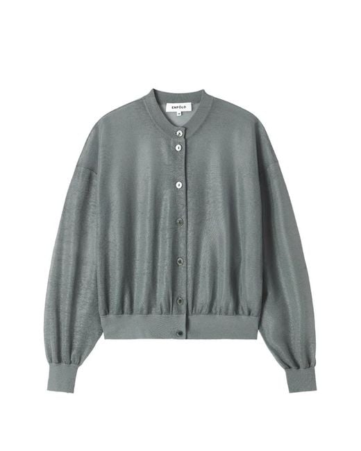 Enfold Gray Button-Up Drop-Shoulder Cardigan
