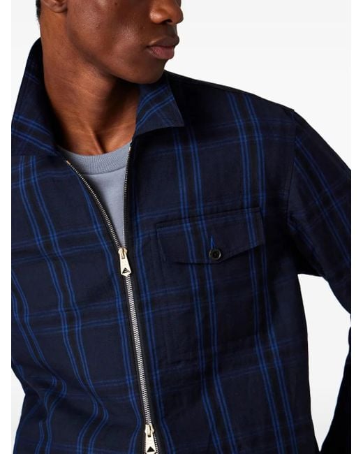 Paul Smith Blue Checked-Pattern Zip-Front Shirt Jacket for men