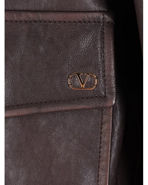 Valentino Garavani Gray Shearling-Collar Leather Bomber Jacket