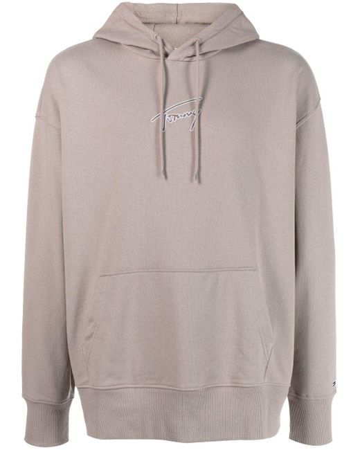 Tommy Hilfiger Logo-embroidery Drawstring Hoodie in Gray for Men | Lyst