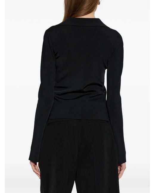 Alexander Wang Black Long-Sleeve Polo-Collar Blouse