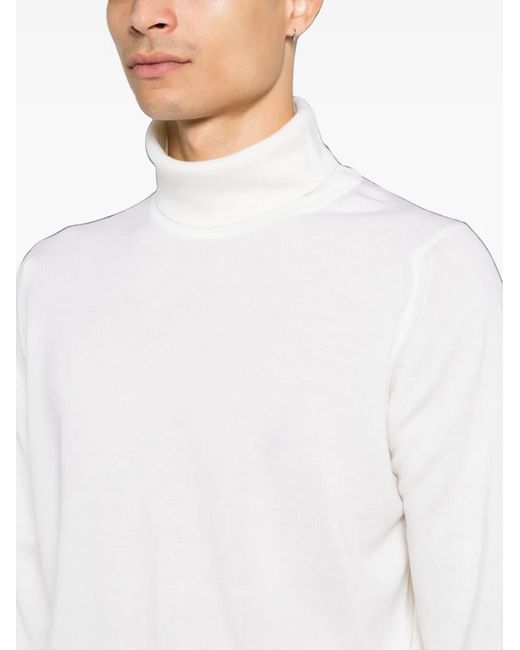 John Smedley White Connell Turtleneck Sweater for men