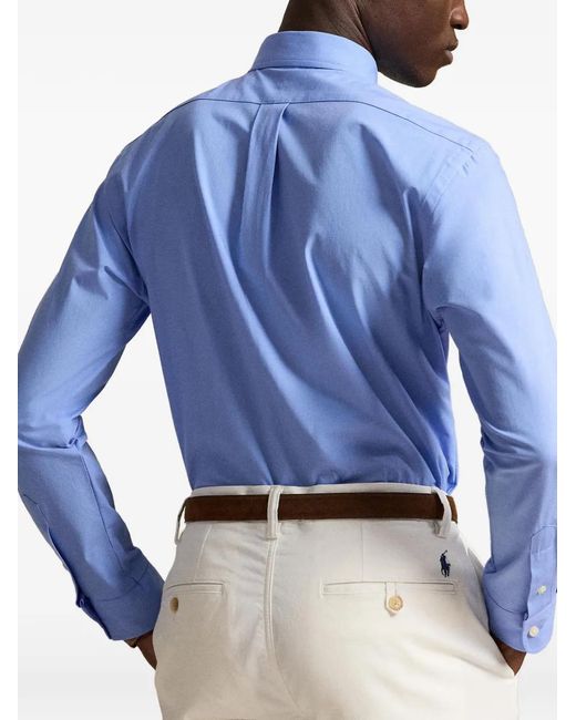 Polo Ralph Lauren Blue Embroidered-Logo Button-Down Shirt for men